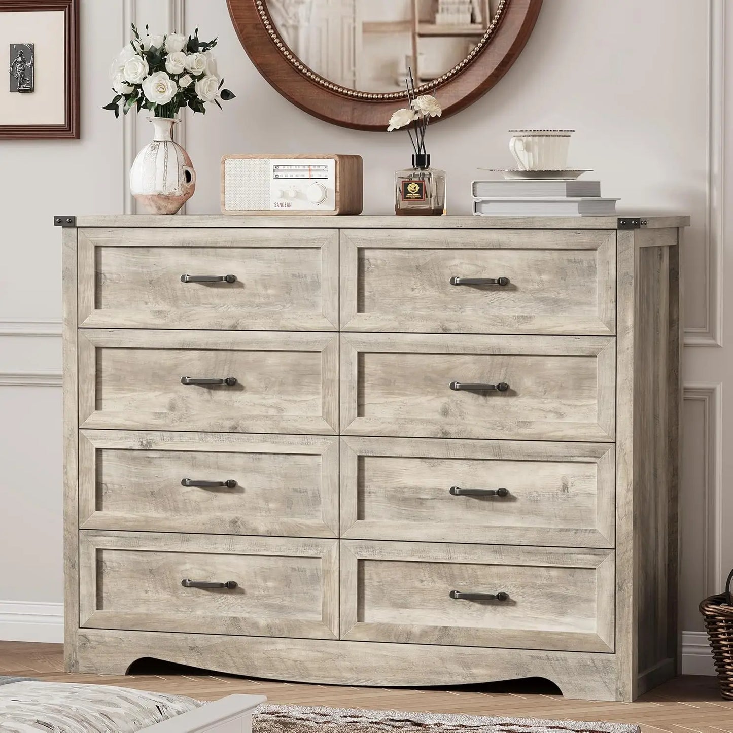 Eight-Drawer Dresser With Metal Handle Modern Wood Chest Bedroom