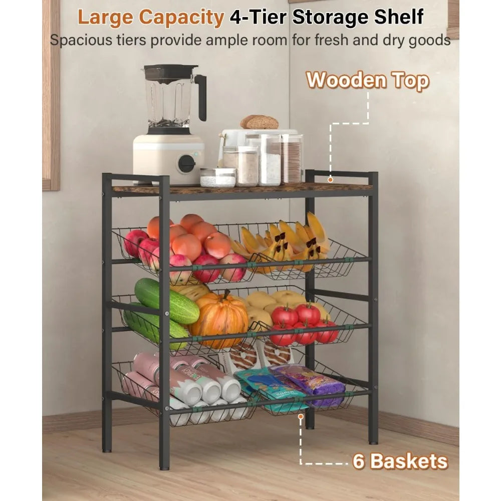NBVCX 4 Tier Fruit and Vegetable Basket Rack Freestanding