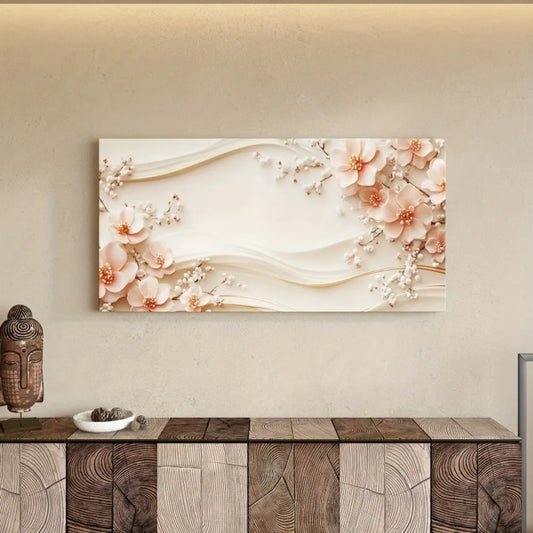 Floral Canvas Wall Art With Pine Frame For Interior Decor