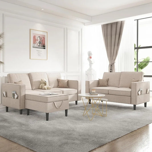 HUANZHUANG 3 Piece Sectional L Shaped Sofa Set Modern