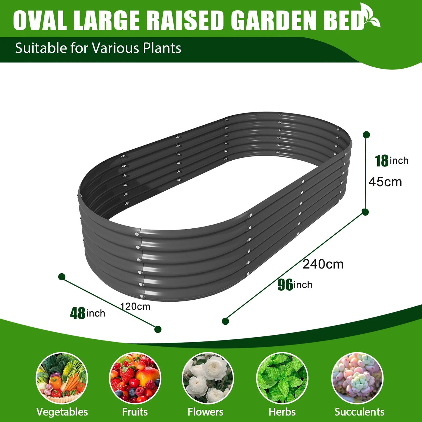 Tramull Galvanized Oval Raised Garden Bed Planter