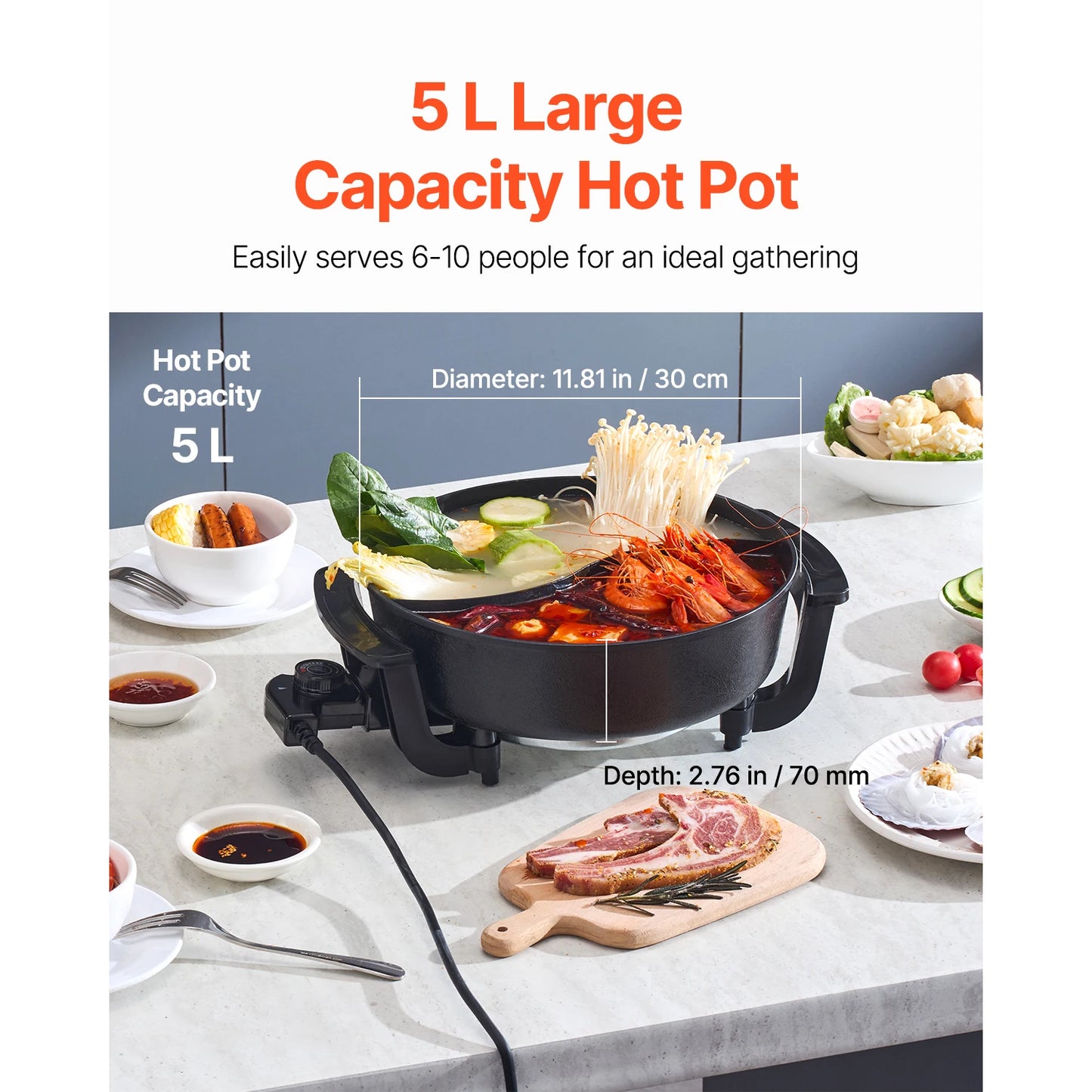 SucceBuy Double-Flavor Nonstick Electric Hot Pot Shabu Shabu Cooker