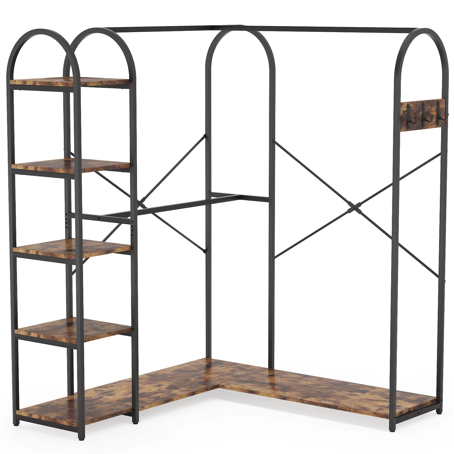 Tribesigns L Shape Clothes Rack With Storage Shelves And Hanging Rods Space Saving Corner Wardrobe