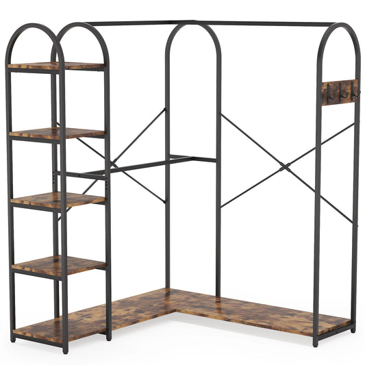 Tribesigns L Shape Clothes Rack With Storage Shelves And Hanging Rods Space Saving Corner Wardrobe