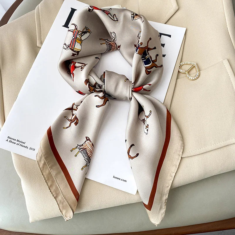 IroJeff Horse Print Silk Square Scarf For Women Elegant