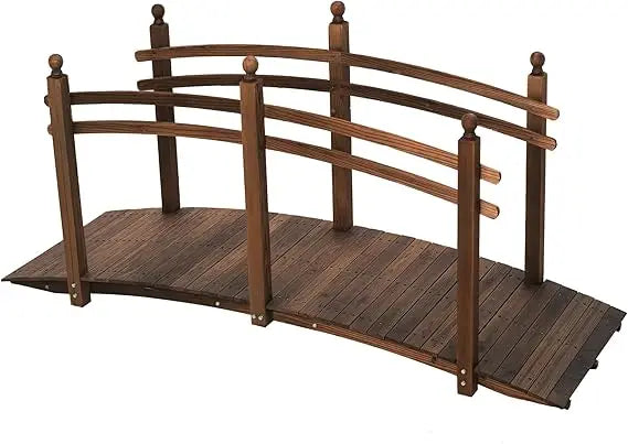 Wooden Arch Garden Bridge With Safety Rails