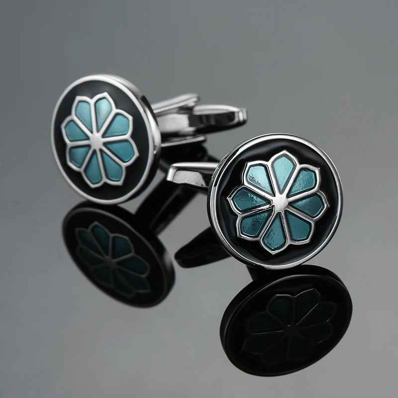 Classic Round Cufflinks For French Shirt Rudder Star Pattern