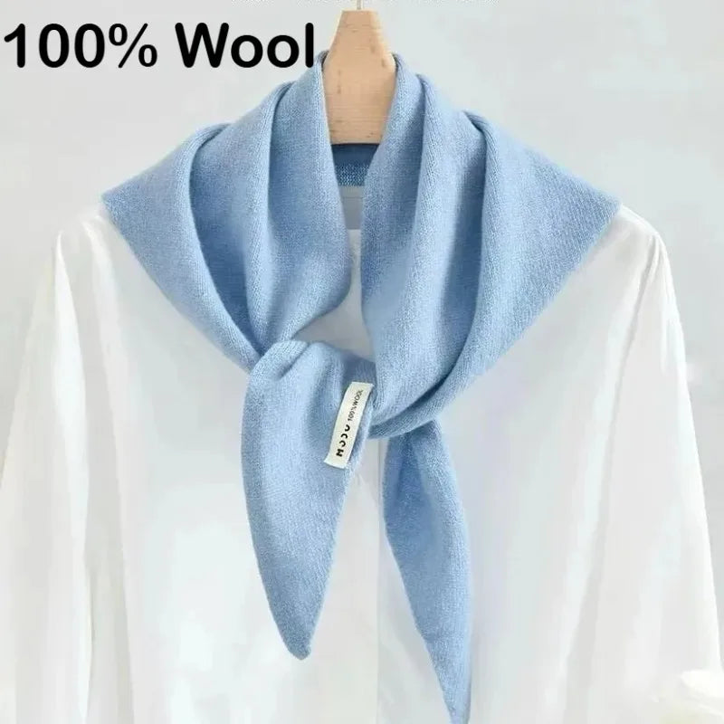 Australian Wool Knitted Triangle Scarf Shawl For Women Warm Winter