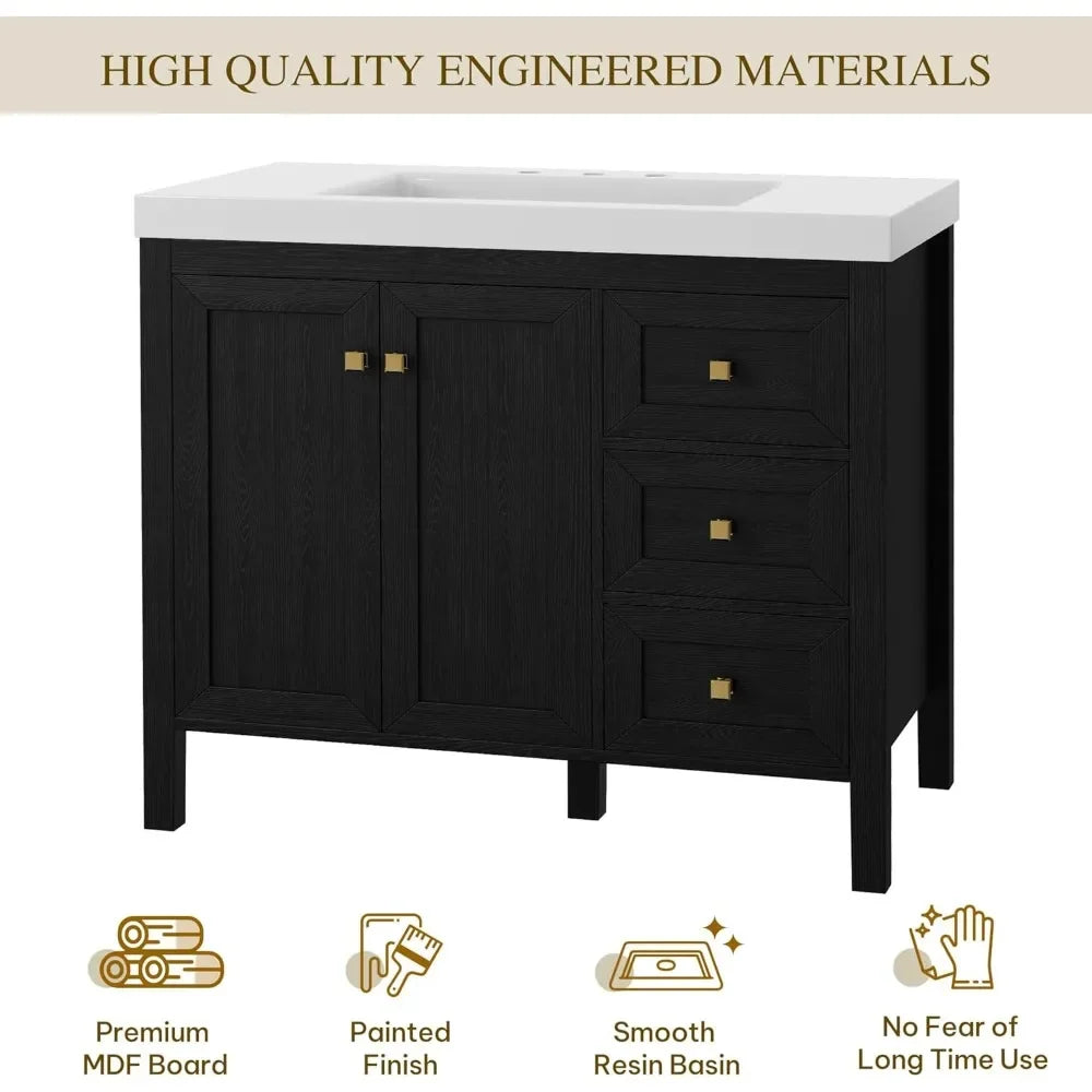 Bathroom Vanity Cabinet With Resin Basin Soft Closing Doors
