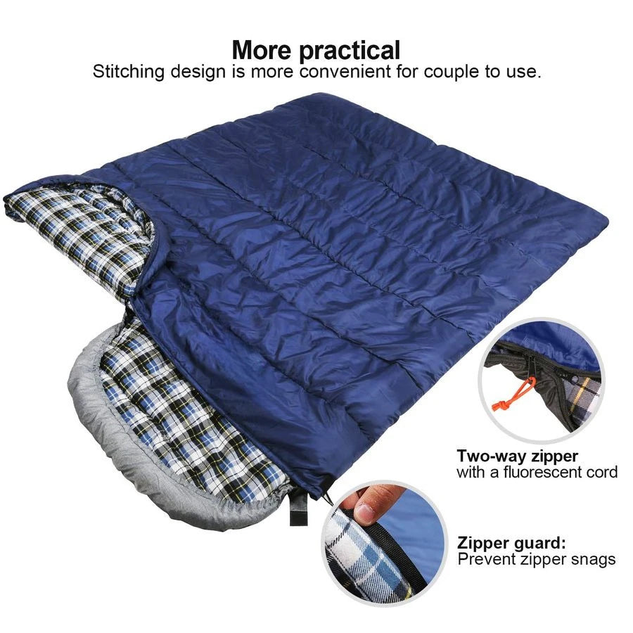 Cotton Flannel Sleeping Bag For Adults With Detachable Hood