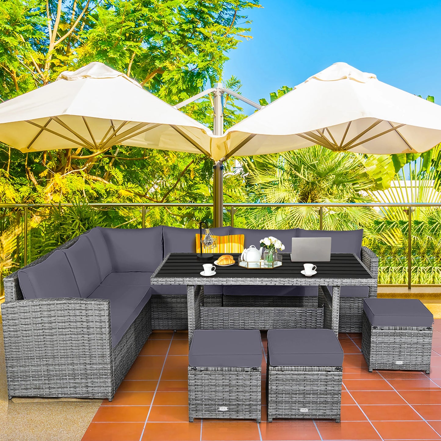 HOMASIS 7 Piece Patio Rattan Dining Set Outdoor Sectional Sofa