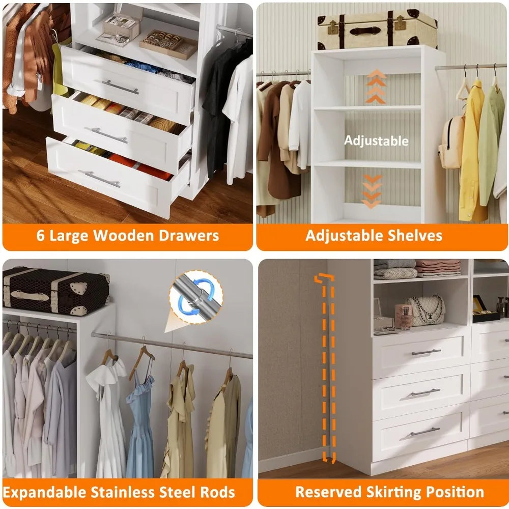 Modular Wood Closet Organizer System With Drawers and Rods