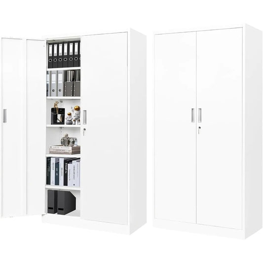 Metal Cabinet With 5 Adjustable Shelves And 2 Locking Doors