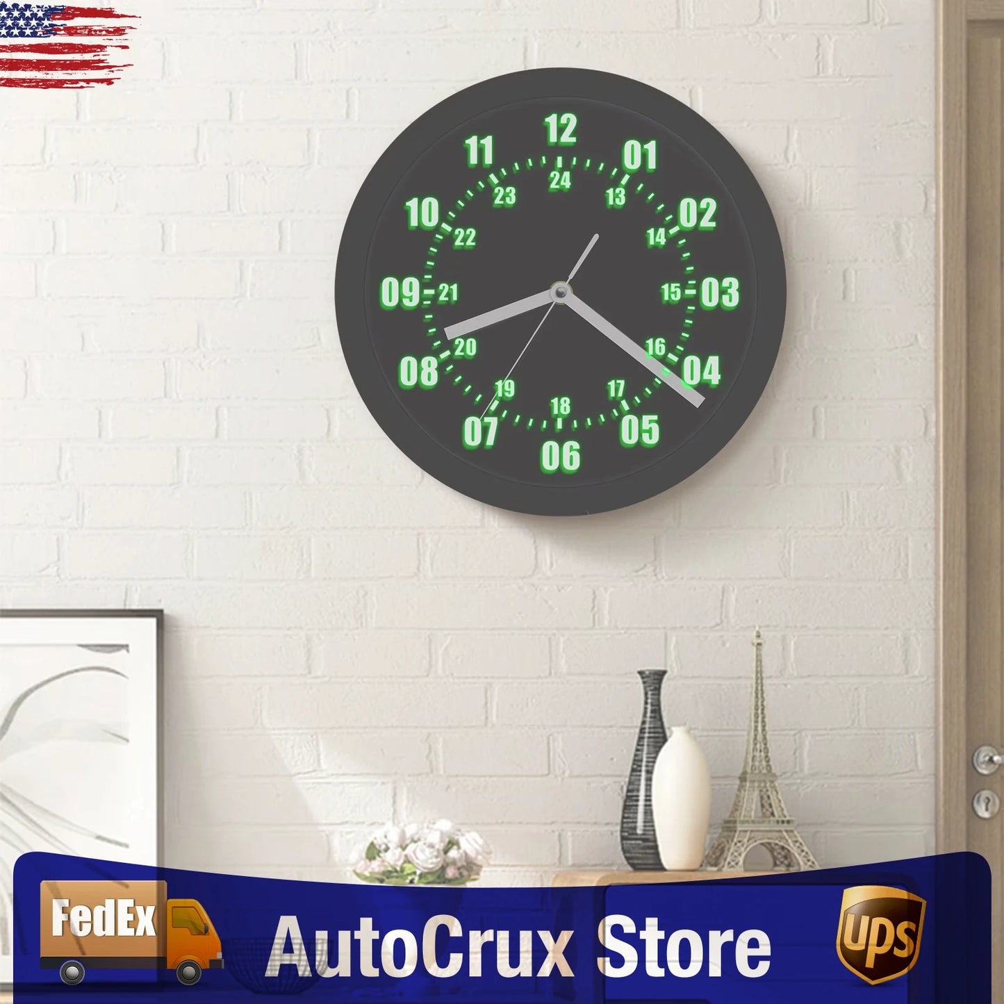 LED Indoor Outdoor Wall Clock With Remote Control 12/24 Hour Display