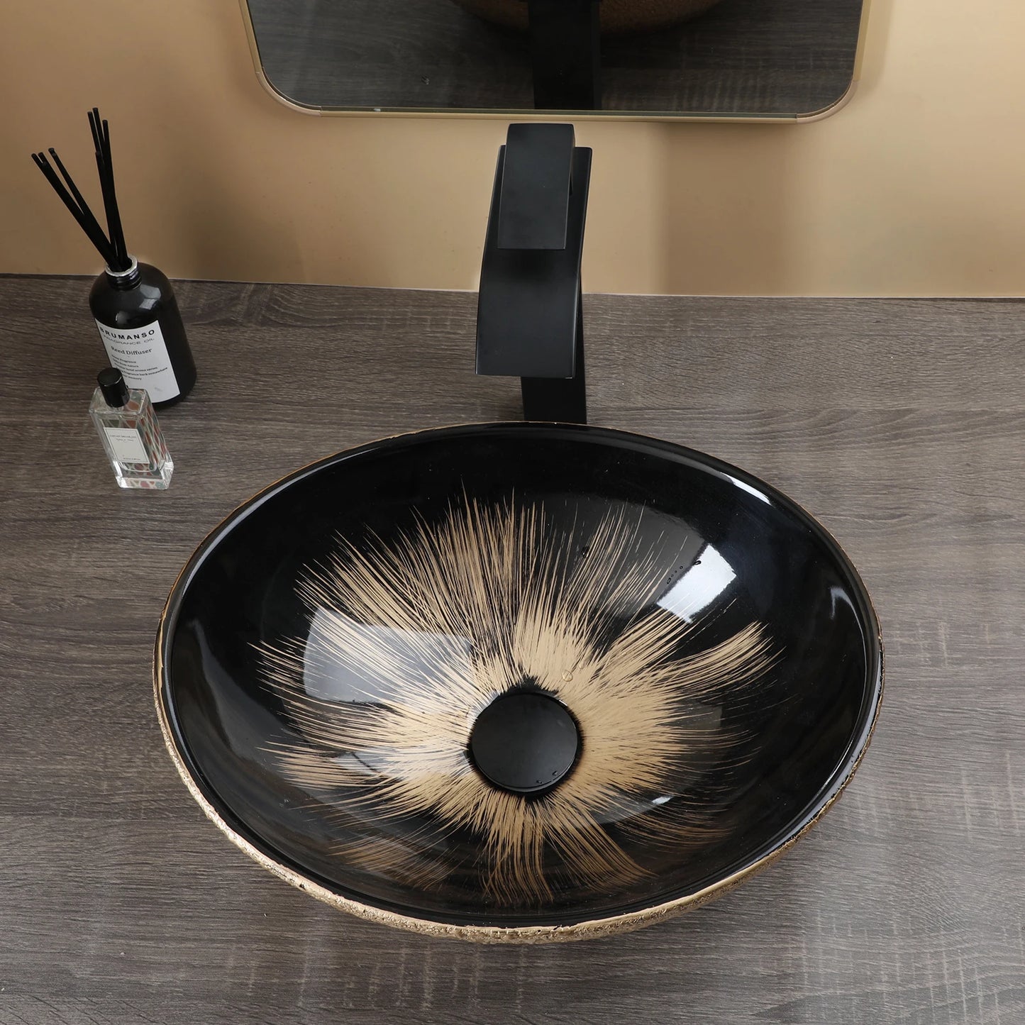 MEKKHALA Oval Vessel Sink With Faucet Marble Ceramic