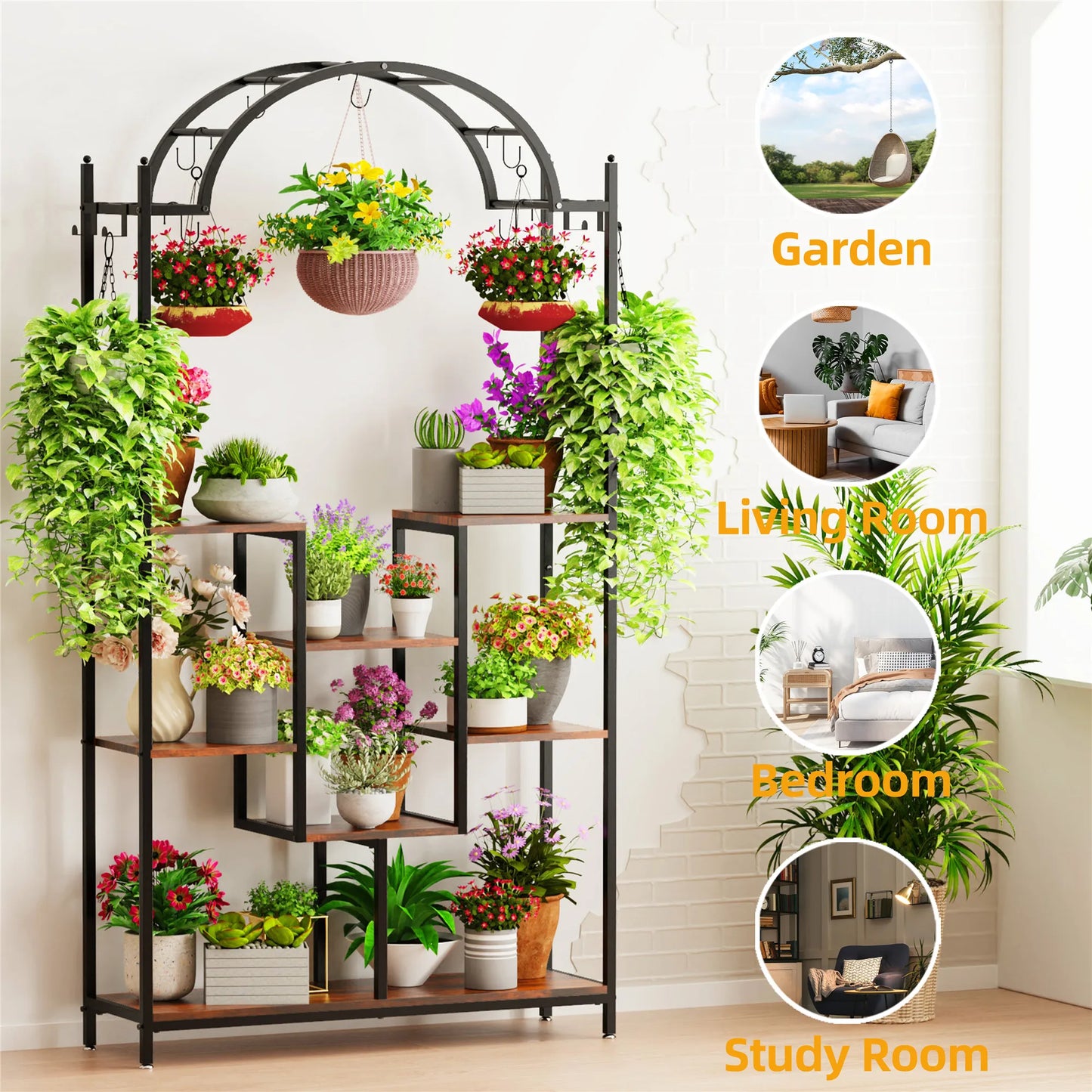 BINGOPAW Tall 5 Tier Indoor Plant Stand Arched Metal Shelf