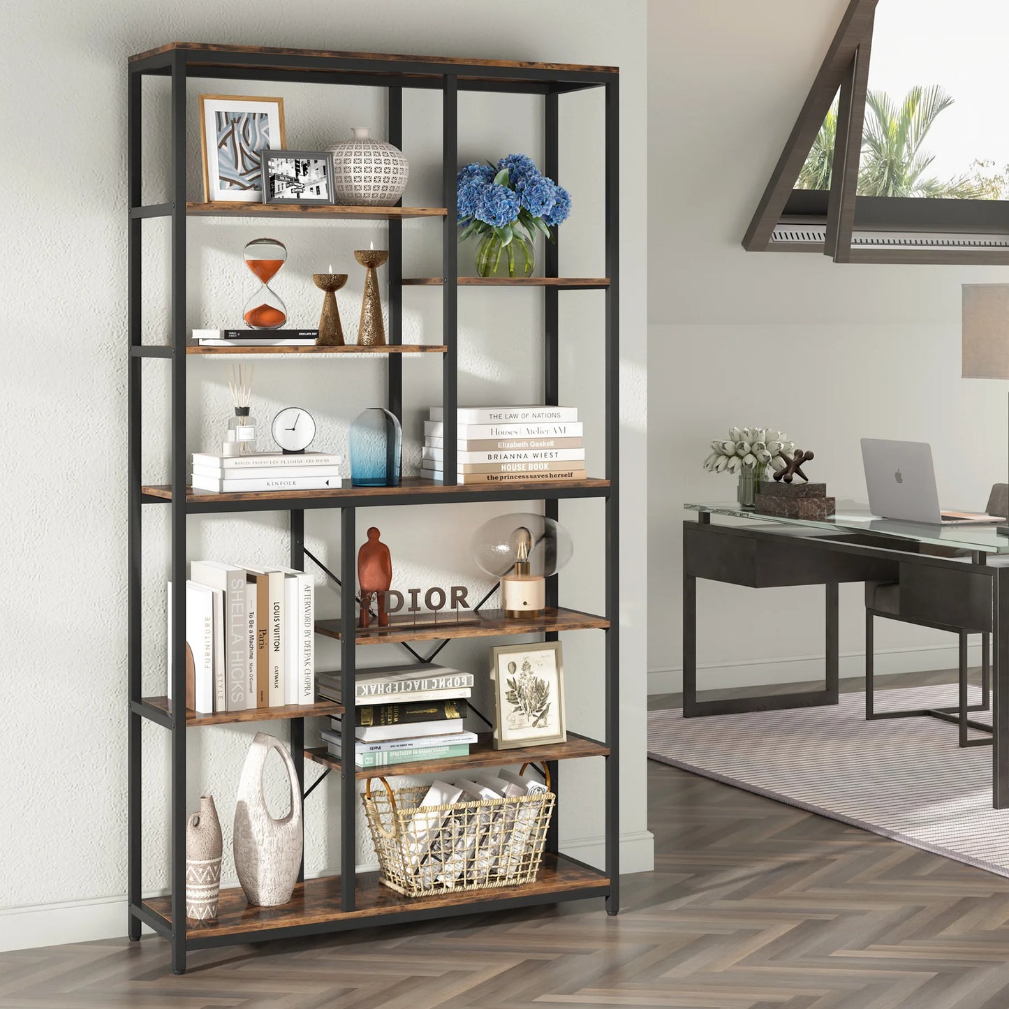 Tribesigns 9 Tier Industrial Bookcase With Open Shelves