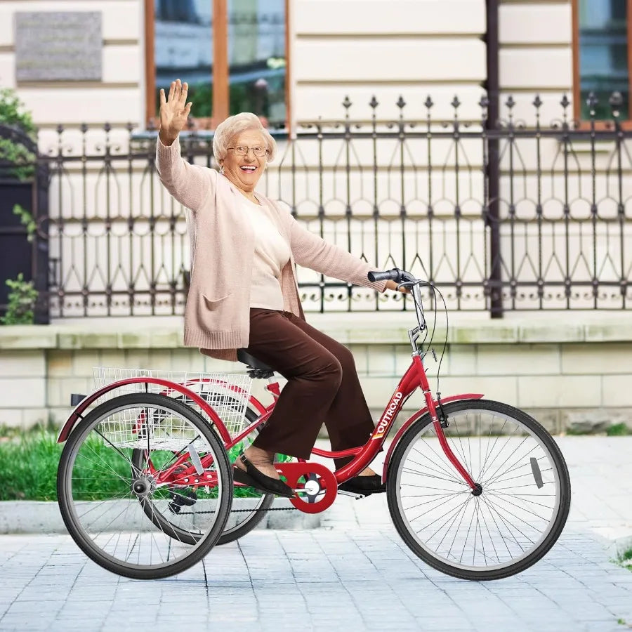 Universal Three Wheel Tricycle for Seniors with Basket