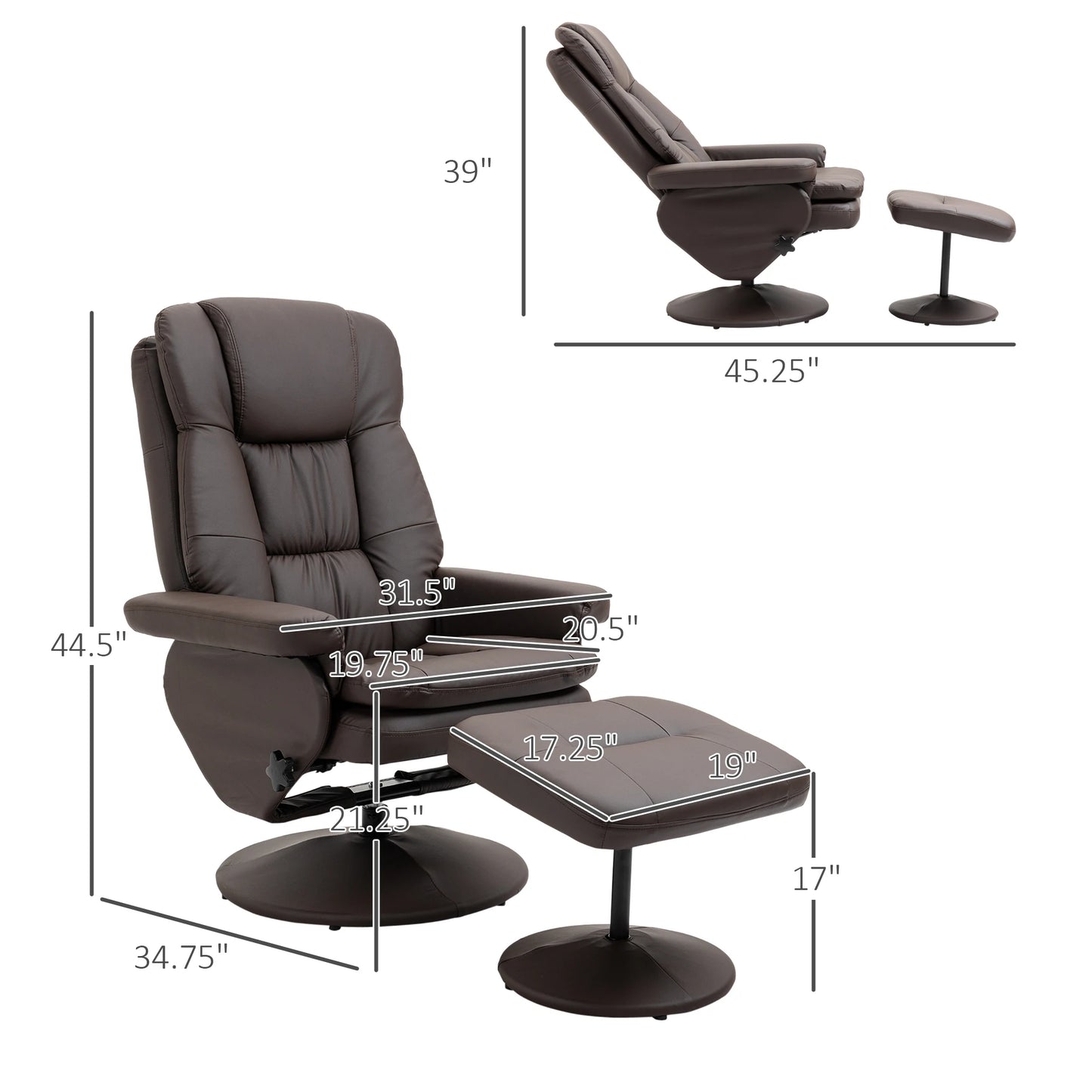 HOMCOM Modern PU Leather Recliner Chair With Footrest Ottoman