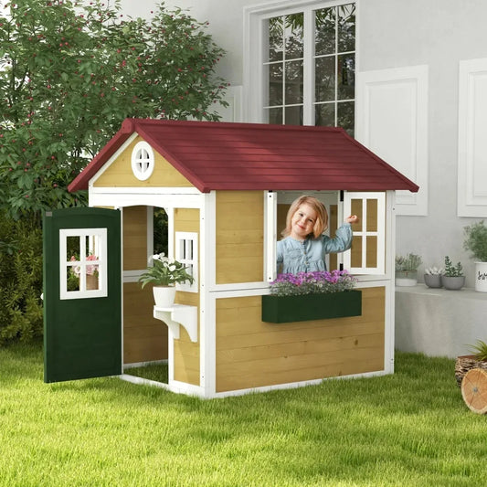 Frame Outdoor Wooden Kids Playhouse With Door And Window