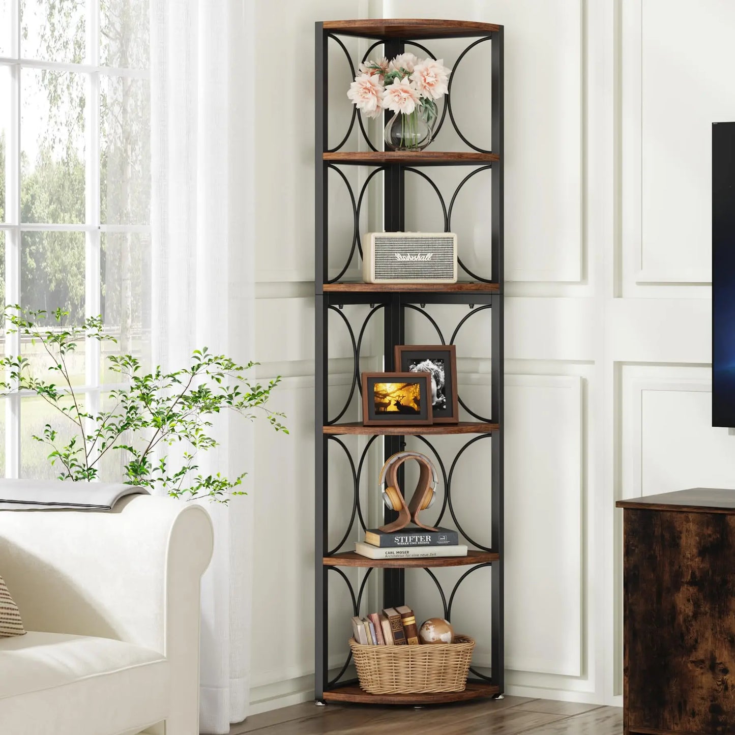 Tribesigns Tall Corner Bookcase 6 Shelf Storage Rack