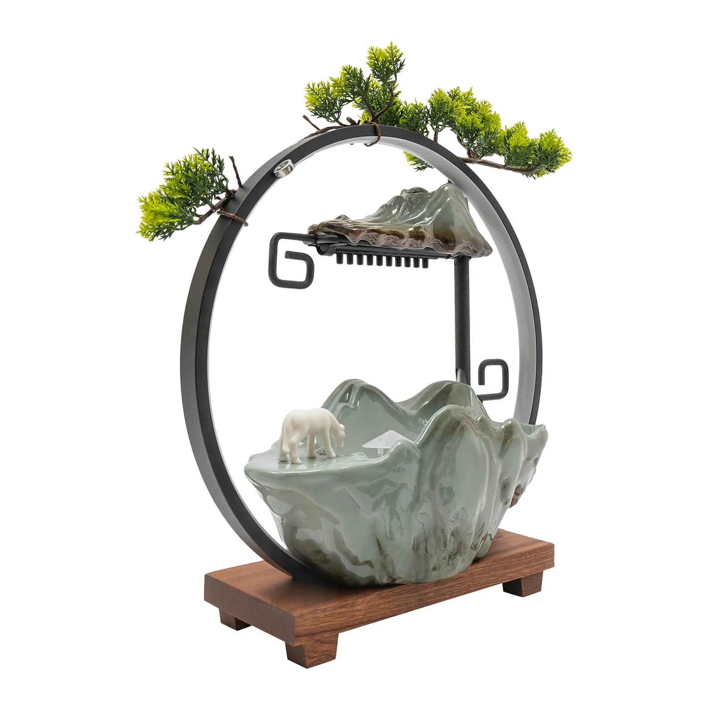 Indoor Tabletop Water Fountain With LED Mist Rockery Feng Shui Decor