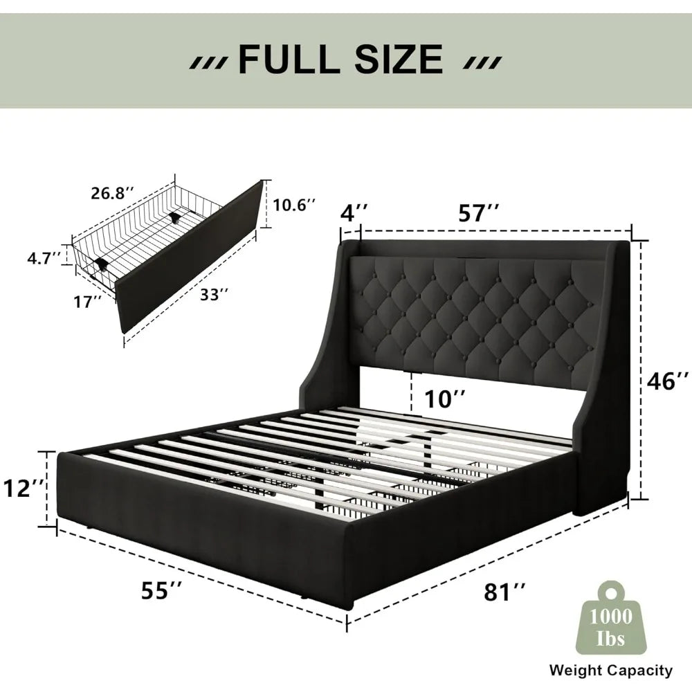 XMSJ Wingback Bed With Storage Drawers And Headboard