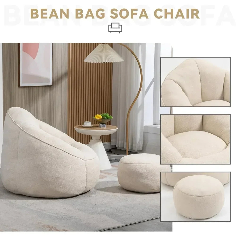 Beanbag Chair And Footstool With Foam Cushions For Living Room