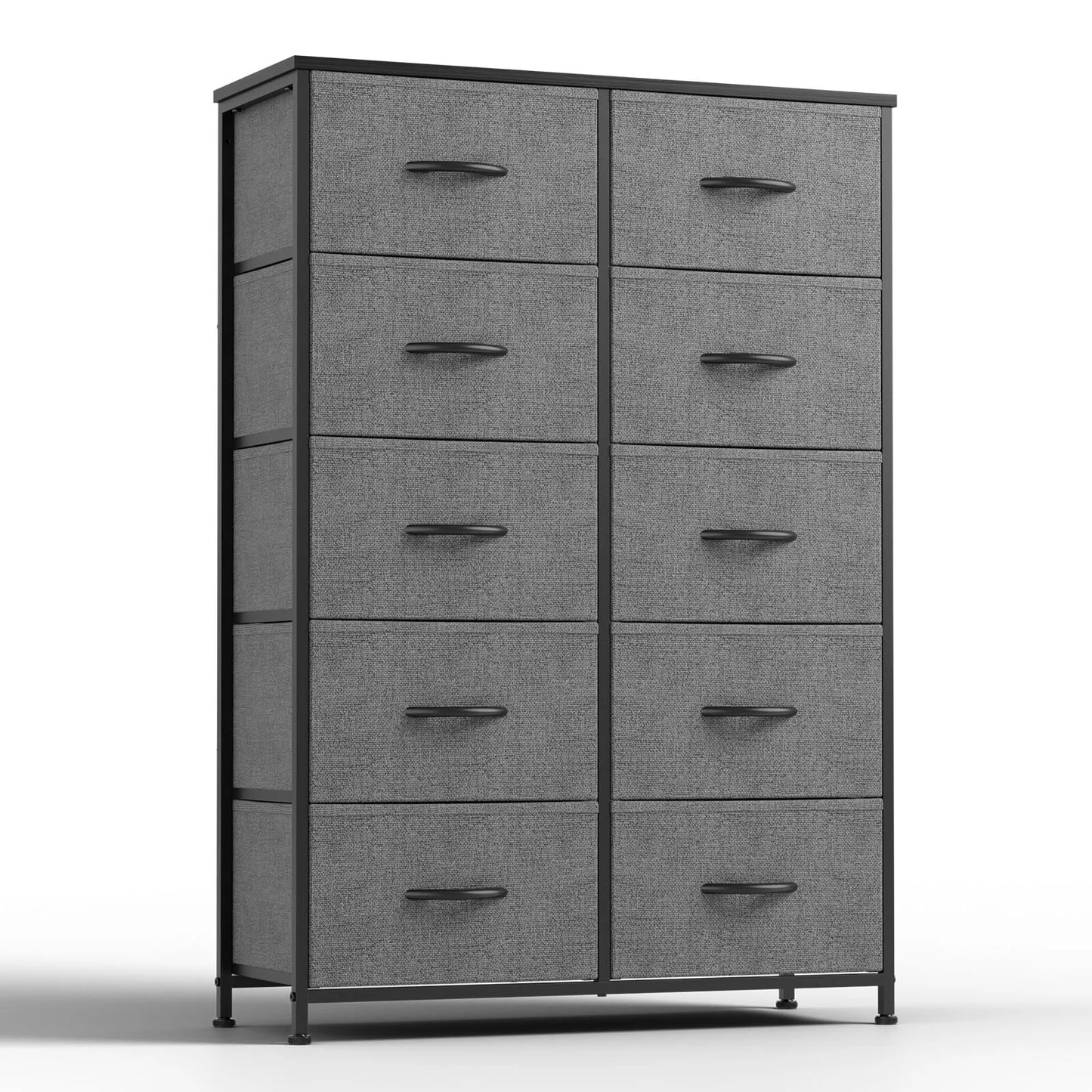 JHK Bedside Table With 10 Fabric Drawers Steel Frame Nightstand