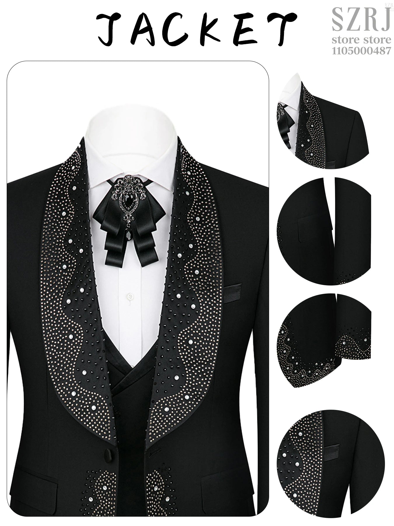 Men's 3-Piece Suit Set With Decorative Lapel