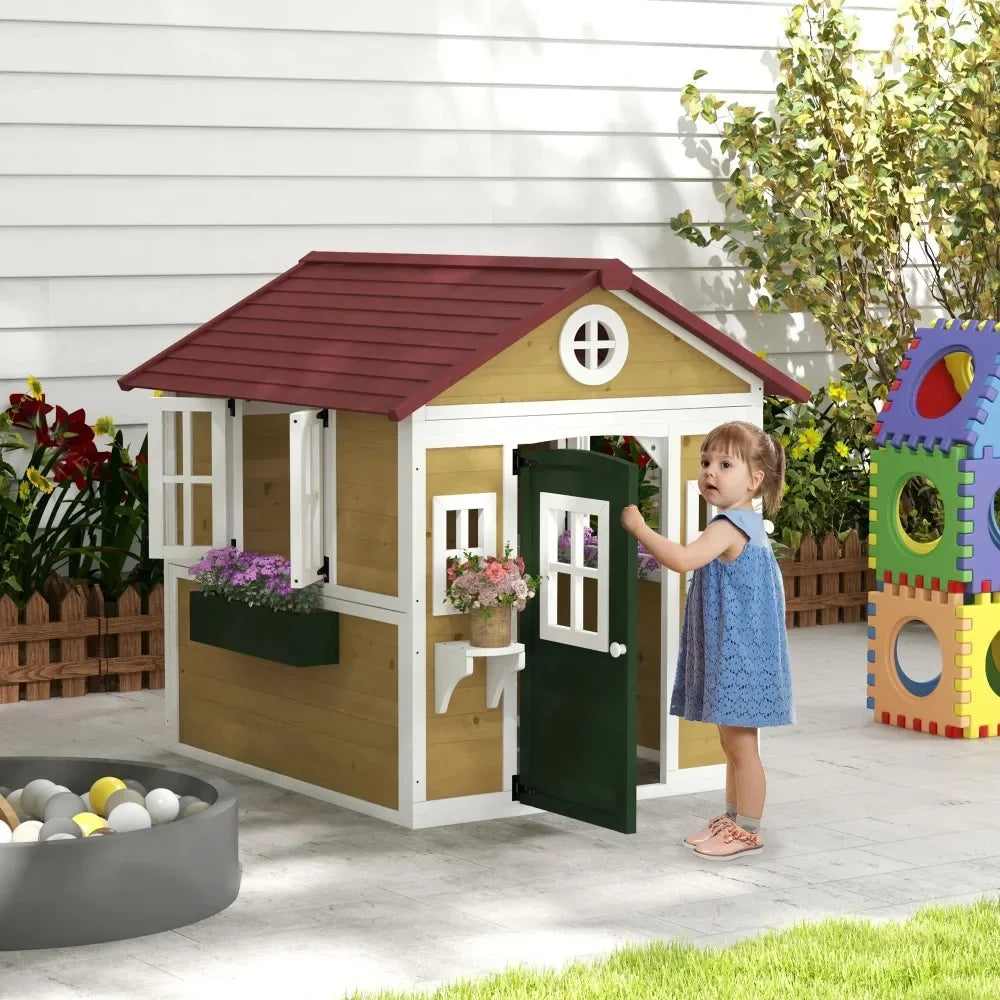 Frame Outdoor Wooden Kids Playhouse With Door And Window