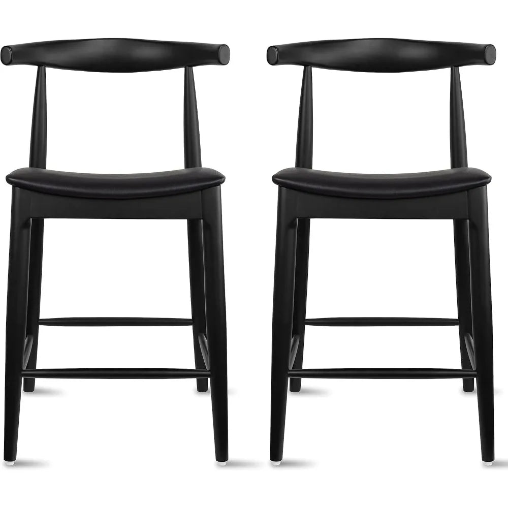 DAFIFY Solid Wood Farmhouse Counter Stools With PU Leather Cushions