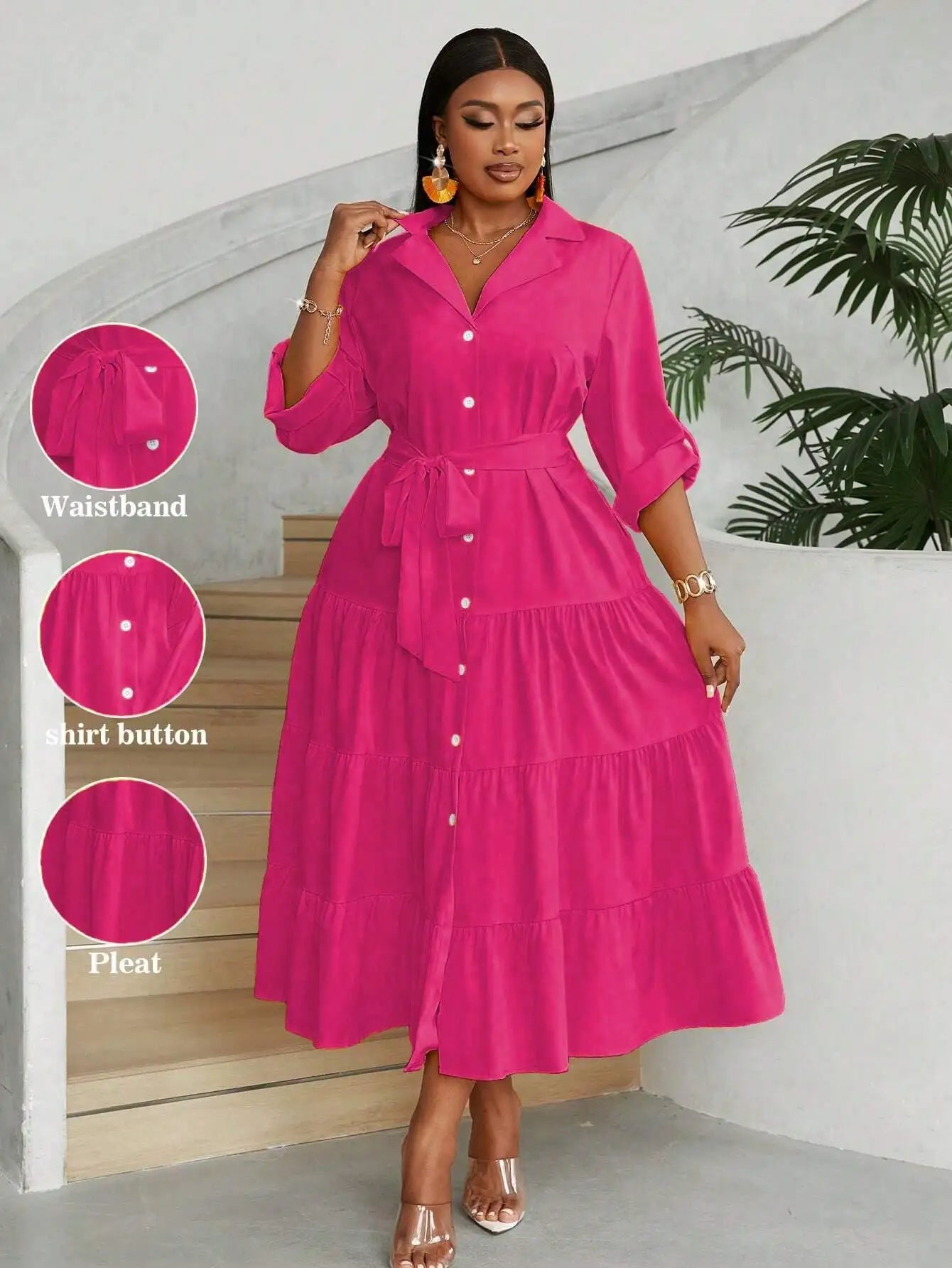 Casual Front Button Shirt Dress Maxi For Women Everyday Wear