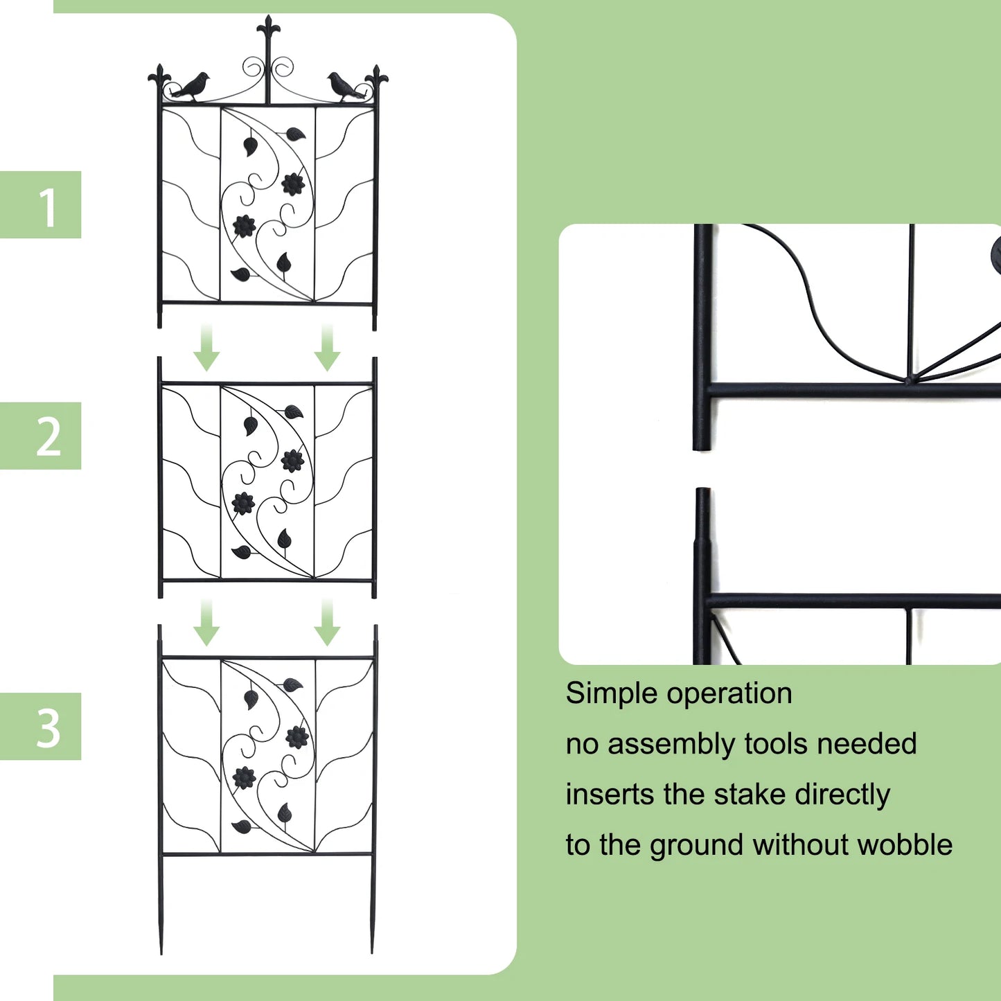 2 Pack Thick Metal Garden Trellis Bird Leaf Fence Panel