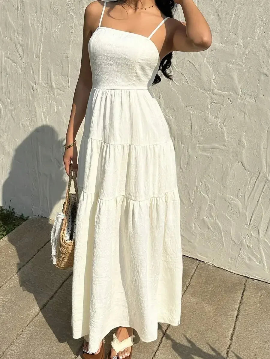 Textured Tiered Camisole Maxi Dress With Adjustable Straps