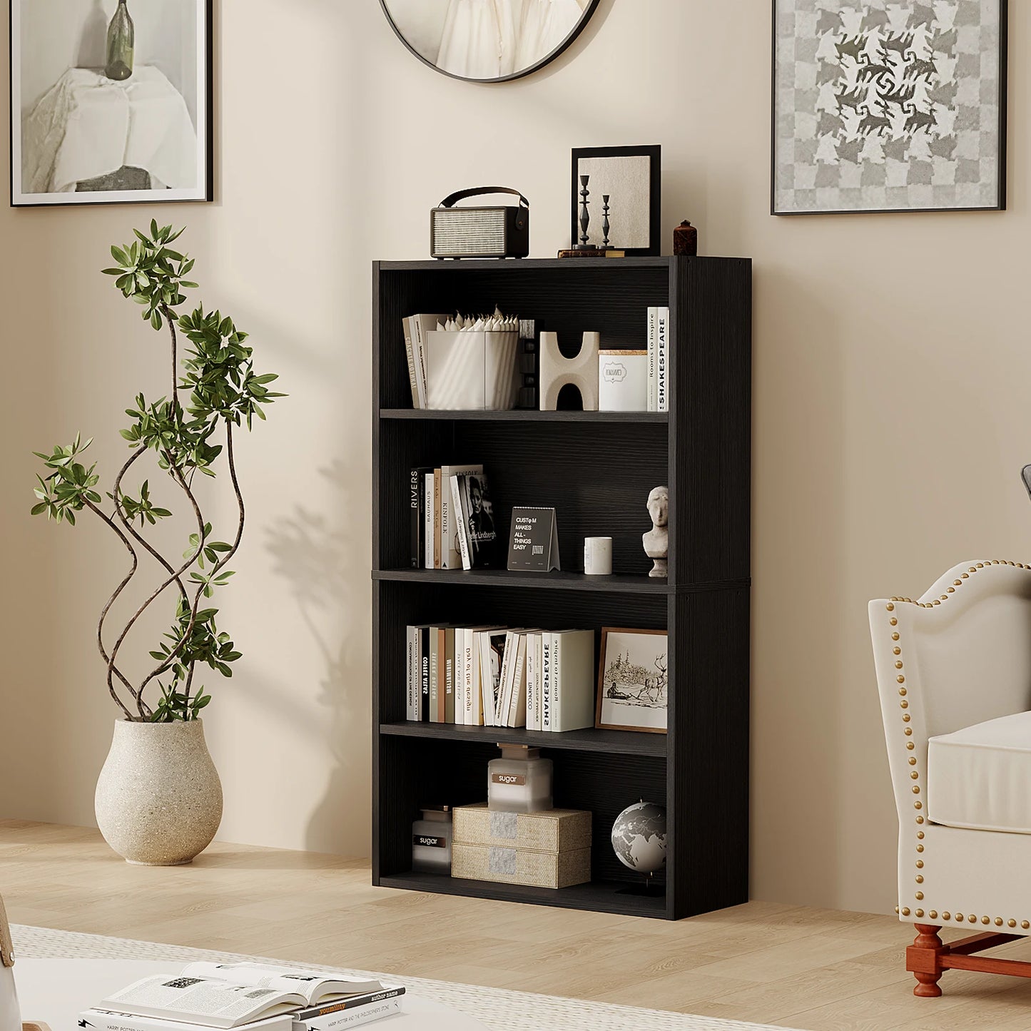 JHK 4 Tier Wooden Floor Shelf Bookcase Living Room Office