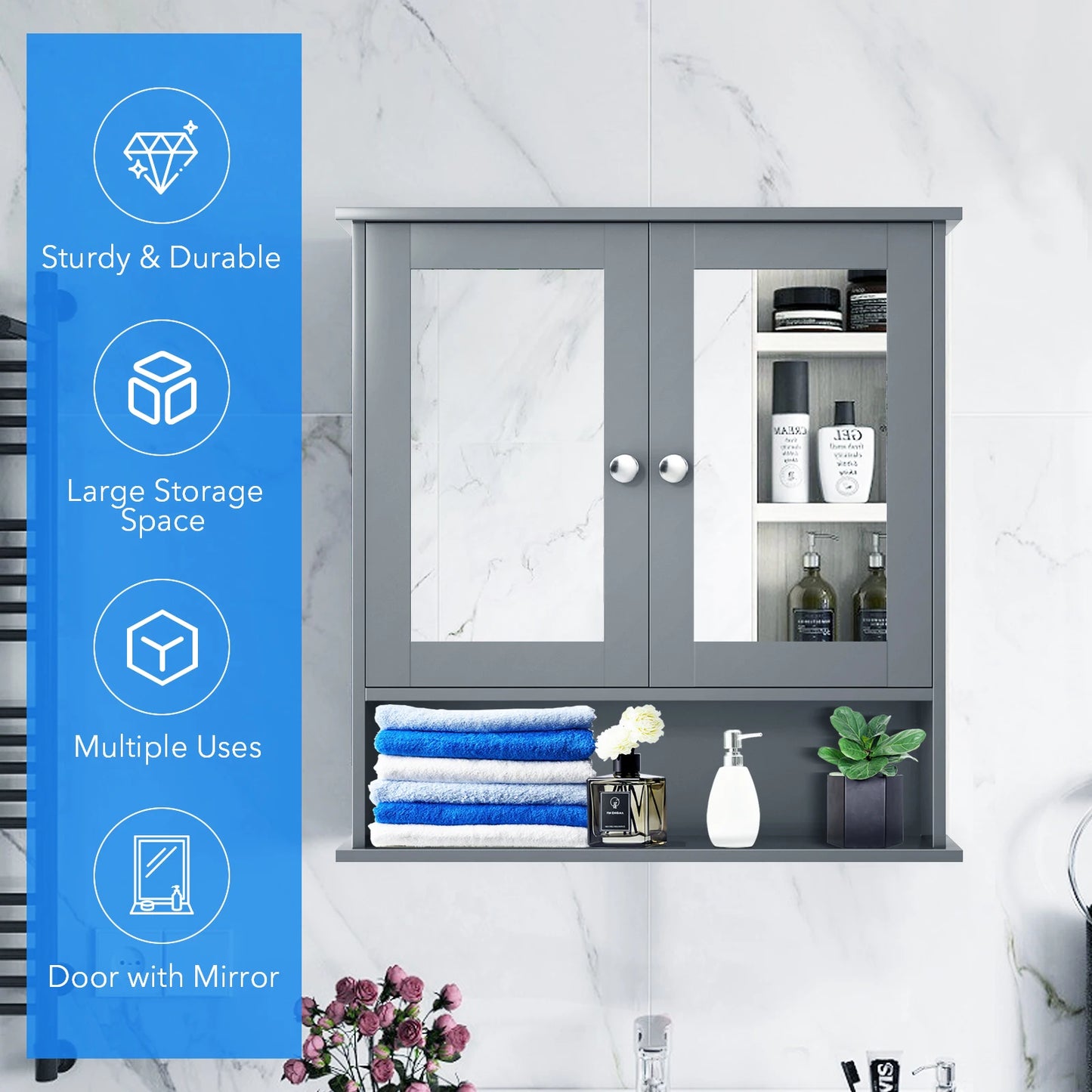HOMASIS Wall Mount Mirror Cabinet Medicine Organizer For Bathroom
