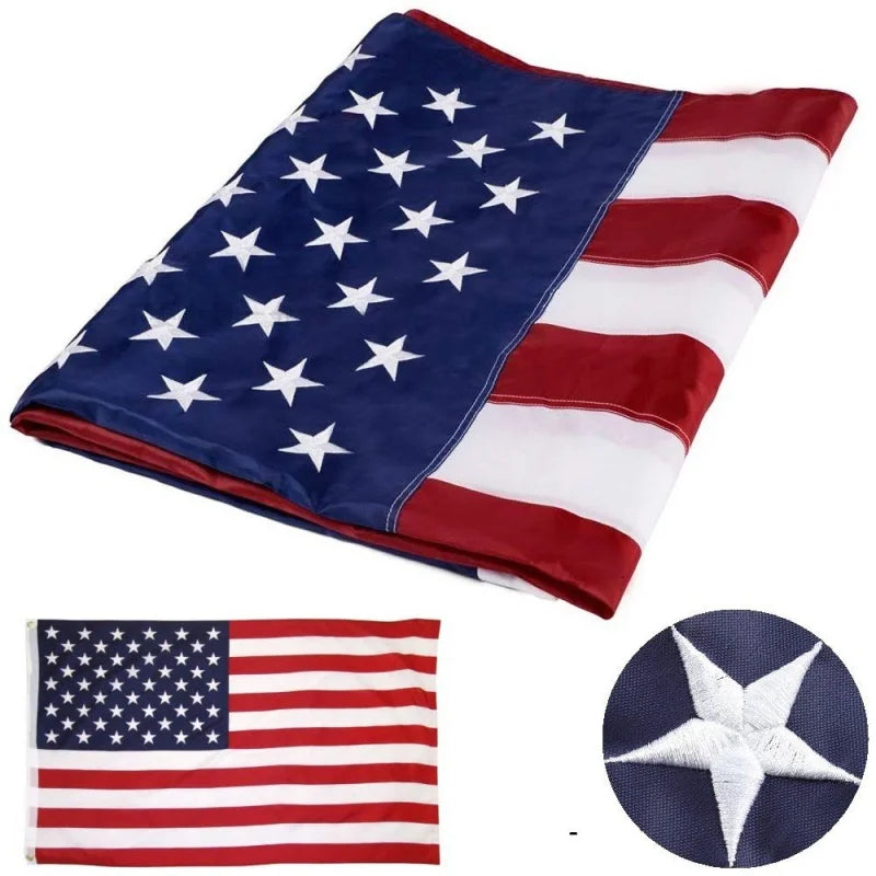 Flagpole Polyester Embroidered American Flag Banner Weatherproof with Grommets
