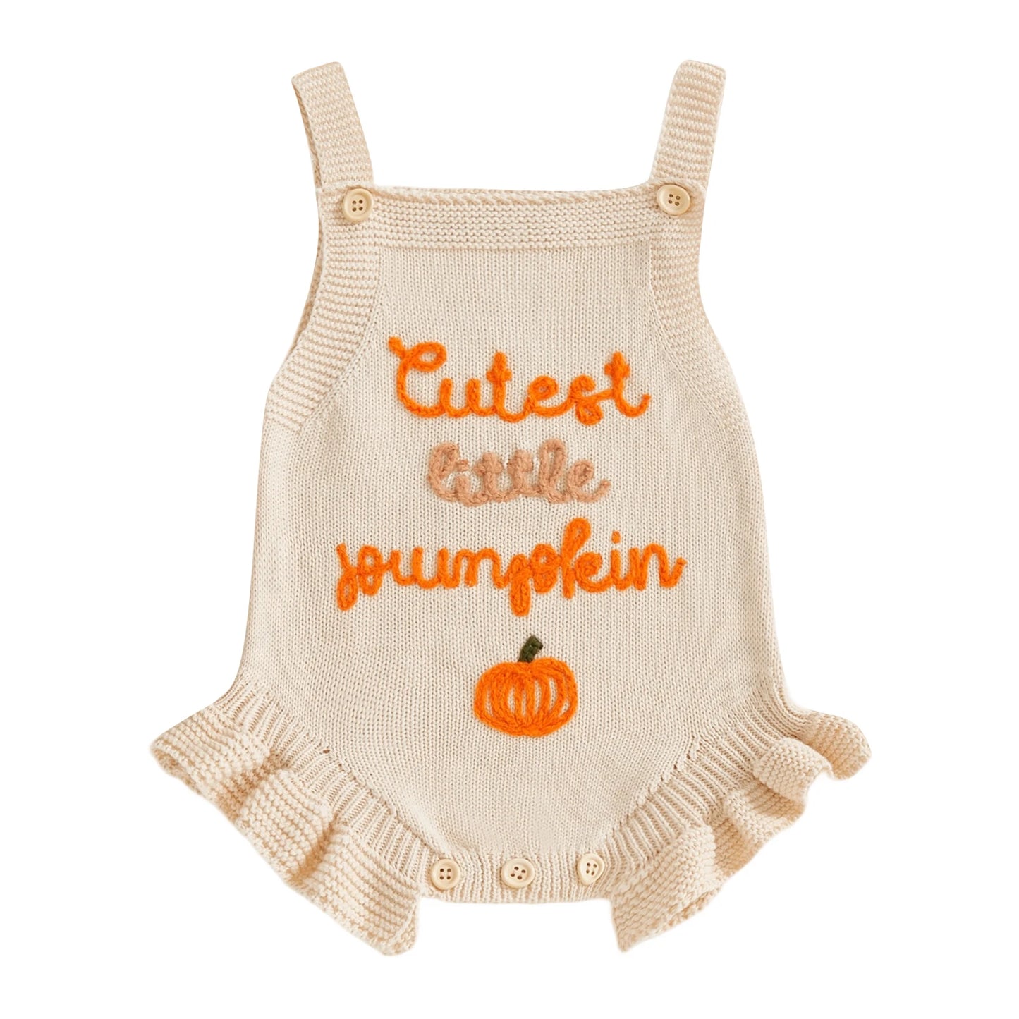 Infant Girl Sleeveless Knit Romper With Pumpkin Embroidery Bodysuit
