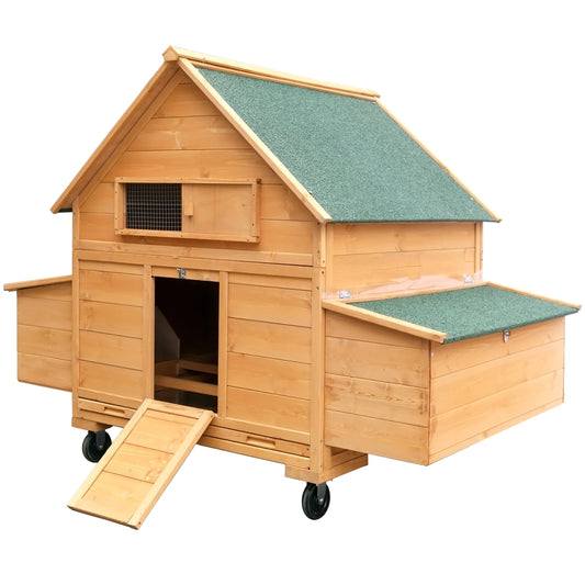 Mobile Wooden Chicken Coop On Wheels 6-8 Chickens Nesting Box