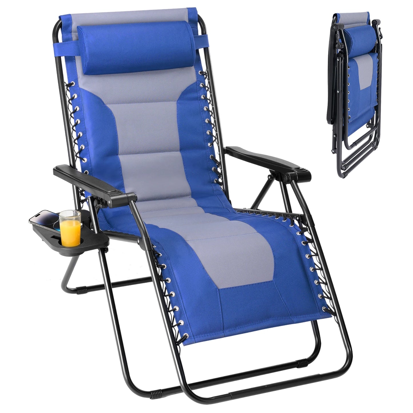 JHK Zero Gravity Cotton Padded Reclining Lounge Chair Cup Holder