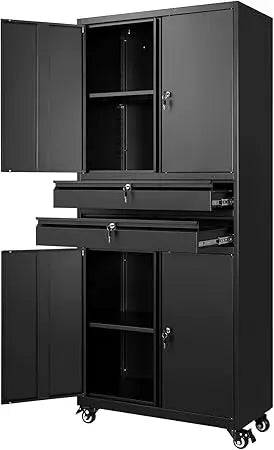 Garage Metal Storage Cabinet With Locking Doors And Adjustable Shelves