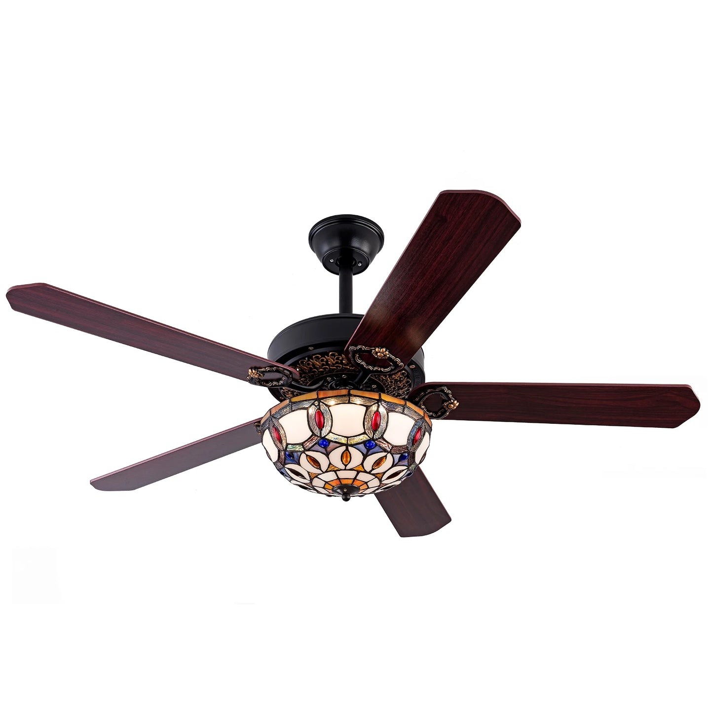 Bymaocar Elegant Tiffany Wooden Ceiling Fan With Three Lights And Remote Control