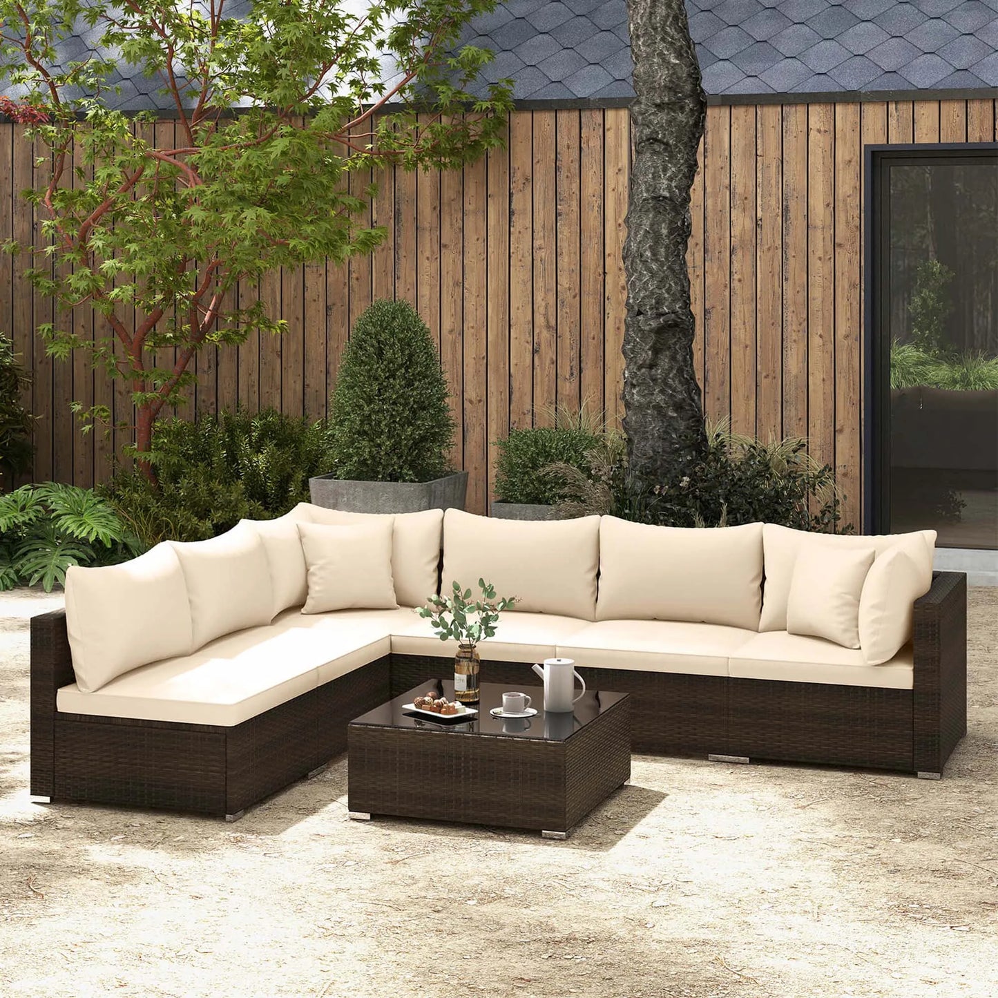 Homasis 7 Piece Patio Rattan Furniture Set Cushioned Sofa