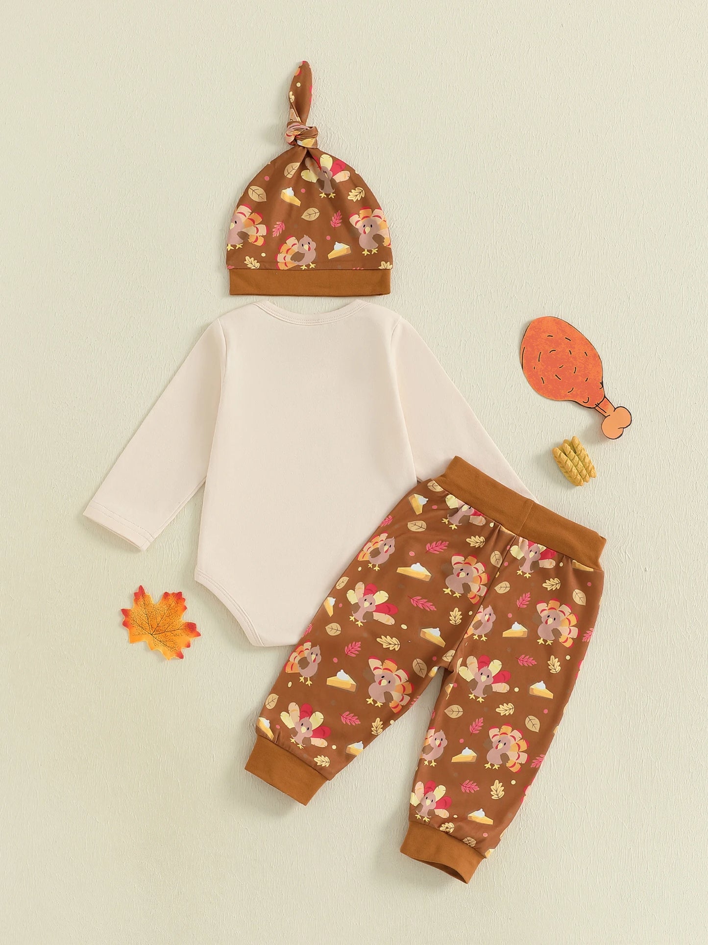 Thanksgiving Turkey Print Baby Boy 3Piece Outfit Set With Hat
