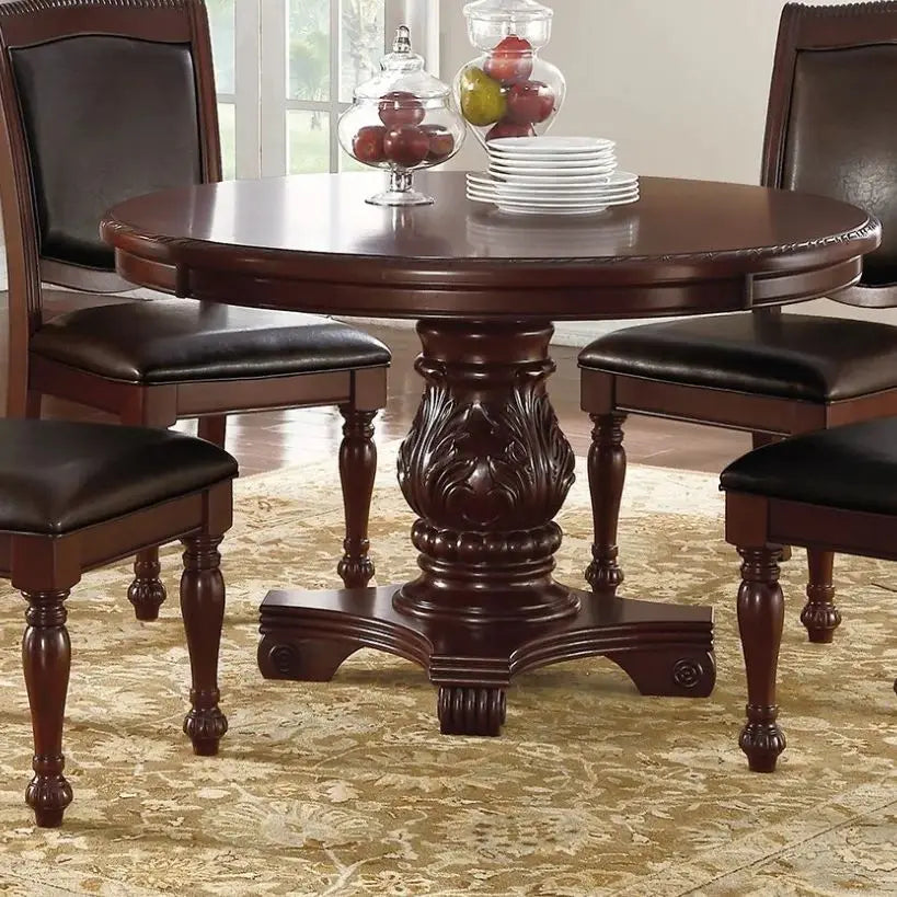 5-Piece Round Dining Set With Classic Table And Upholstered Chairs