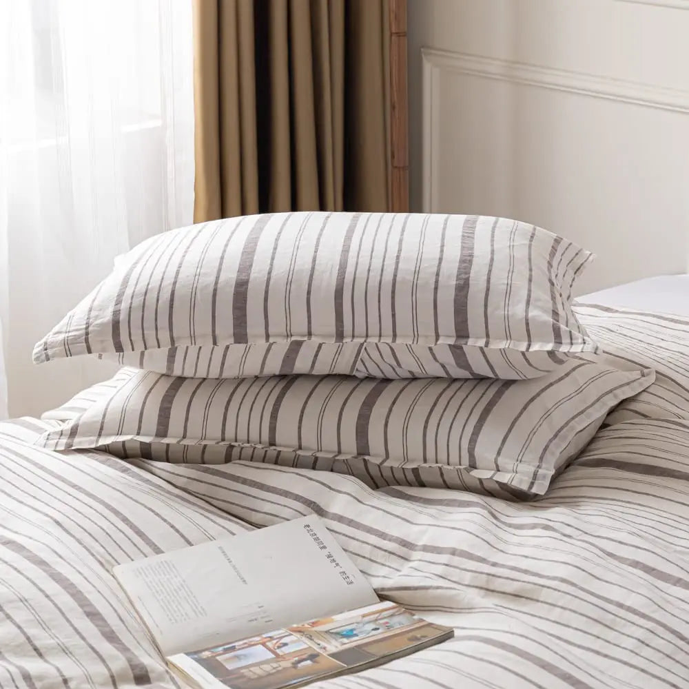 Simple Opulence 100 Linen Duvet Cover Set 3Pcs Striped
