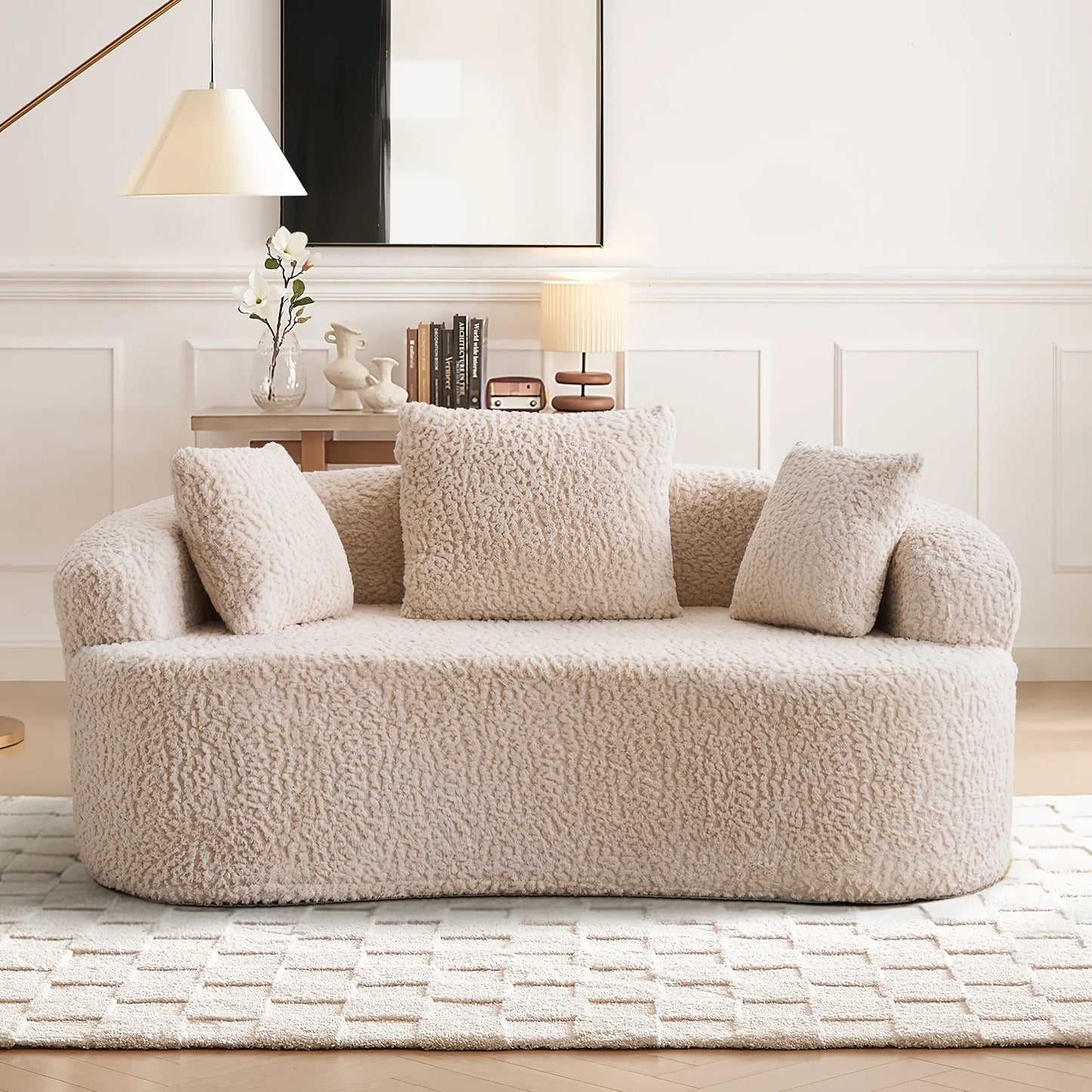 PIYRQ Modern Curved Loveseat Sofa in Plush Chenille Upholstery