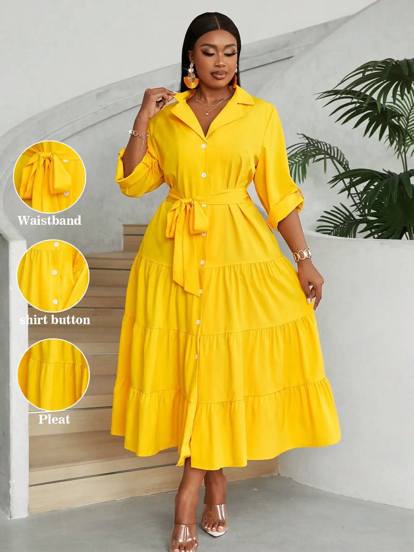 Casual Front Button Shirt Dress Maxi For Women Everyday Wear