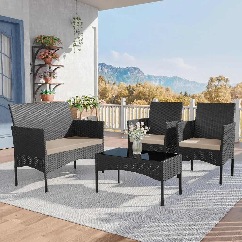 Garden Furniture Set 4 Piece Outdoor Wicker Rattan Lounge